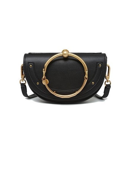 Half moon leather bag with golden strap