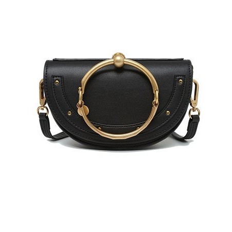 Sac cuir demi-lune bracelet doré