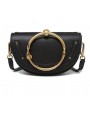 Half moon leather bag with golden strap