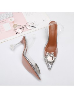 ransparent slingback pumps with heels, featuring a pointed toe, crafted from lambskin with a leather insole