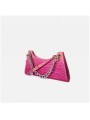 Elegant crocodile-embossed leather shoulder bag with a raspberry gradient finish and gold-tone accents.