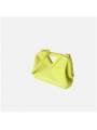 Pistachio green V-shaped cowhide leather handbag with magnetic frame and metallic silver finish