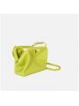 Pistachio green V-shaped cowhide leather handbag with magnetic frame and metallic silver finish