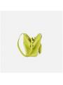 Pistachio green V-shaped cowhide leather handbag with magnetic frame and metallic silver finish