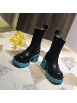 Chelsea black high heel boots with  blue  sole in leather