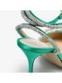 Double bow green satin pumps for women with stilleto heel and pointed toe