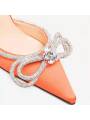 Double bow orange satin pumps for women with stilleto heel and pointed toe