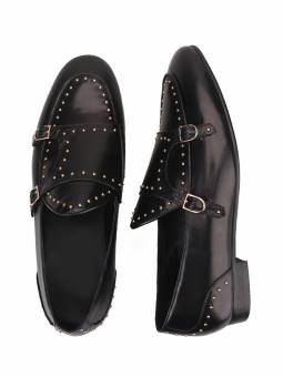 Black genuine Leather Loafer  with Studs and a small heel for men