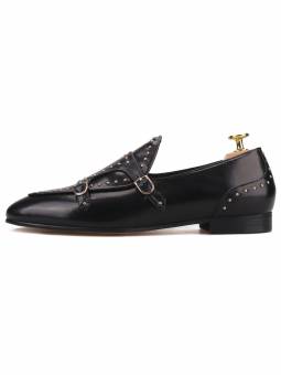 Black genuine Leather Loafer  with Studs and a small heel for men