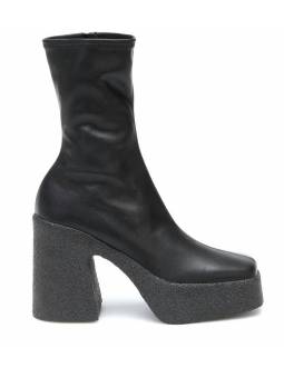 Platform boots with thick high heel in leather for women, colored black