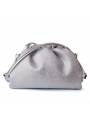 Leather shoulder pouch for women with rhinestones colored silver