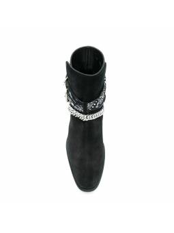 Men's genuine black suede Jodhpur boots featuring a distinctive metal chain