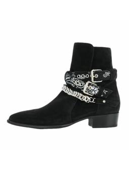 Men's genuine black suede Jodhpur boots featuring a distinctive metal chain