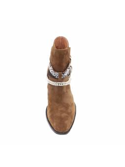 Men's genuine khaki suede Jodhpur boots featuring a distinctive metal chain