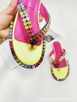 Chanclas multicolores para mujer adornadas con cristales brillantes, con suela plana y plantilla de cuero genuino