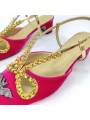 Scarpe con tacco da donna in velluto rosso-rosa con ornamenti in cristallo