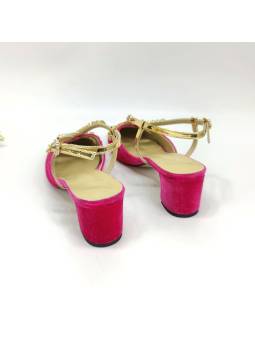 Chaussures à talons pour femme en velours avec ornements en cristal, coloris rose rouge