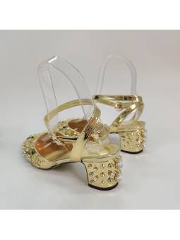 Sandales à talons hauts pour femme, coloris or, ornées de cristaux étincelants, avec semelle intérieure en cuir véritable