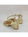 Women's high-heeled sandals  gold color, adorned with sparkling crystals, featuring a genuine leather insole for optimal comfort