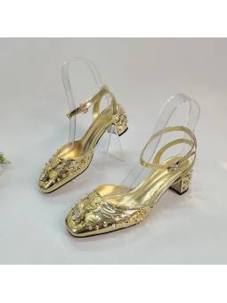 Sandales à talons hauts pour femme, coloris or, ornées de cristaux étincelants, avec semelle intérieure en cuir véritable