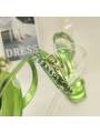 ​Green stiletto-heeled lace-up sandals for women, adorned with sparkling crystals