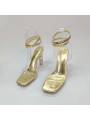 Gold stiletto-heeled lace-up sandals for women, adorned with sparkling crystals