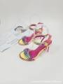 Multicolored stiletto heel lace-up sandals for women, adorned with sparkling crystals