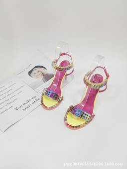 Multicolored stiletto heel lace-up sandals for women, adorned with sparkling crystals