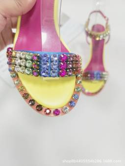 Multicolored stiletto heel lace-up sandals for women, adorned with sparkling crystals