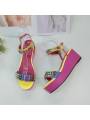 Women's pink platform sandals with genuine leather insole and open toe.