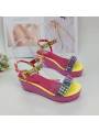 Women's pink platform sandals with genuine leather insole and open toe.