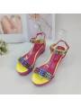 Women's pink platform sandals with genuine leather insole and open toe.