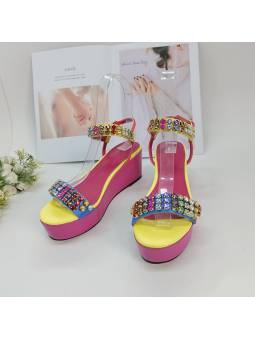 Women's pink platform sandals with genuine leather insole and open toe.