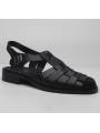 Men's Black Leather Fisherman Sandals with Heel