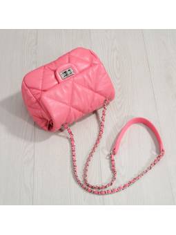 Sac à bandoulière en cuir véritable matelassé à motif losange – Modèle 'Vesuvio', coloris rose