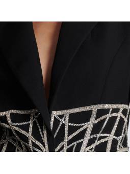 Fitted black blazer jacket in embroidered powder grain back vue