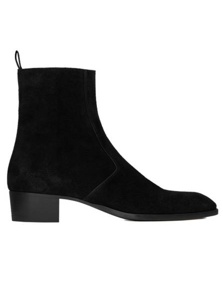 Men's genuine black suede western ankle boots, providing a rugged masculine appearance