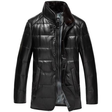 Leather padded jacket with fur collar for men "Barigi"