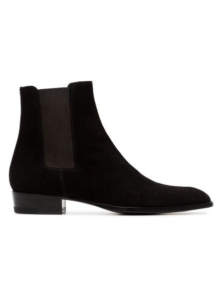 forbrydelse Lige Sophie Santini" Men's Chelsea Boots with heel in genuine black suede Shoes Size  5.5 UK - 6 US