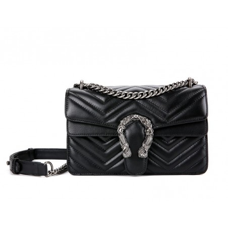 Vesuvio Horseshoe bag with shoulder chain in genuine quilted leather  Color Black
