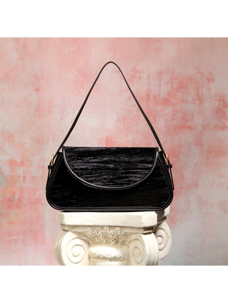 BY FAR Uma Crushed Velvet Handbag in Black