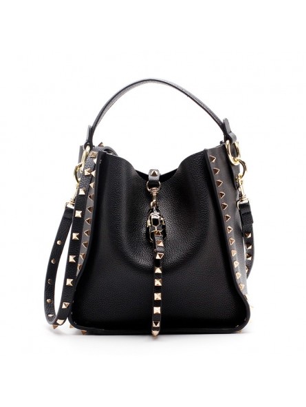 Rivo Studded bucket bag with shoulder strap in cowhide leather