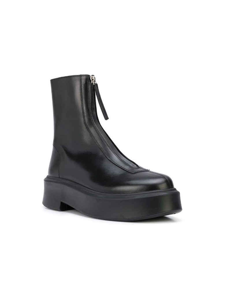 Prato Bottines noires en cuir a zip devant et plateforme epaisse Pointure 35. FR